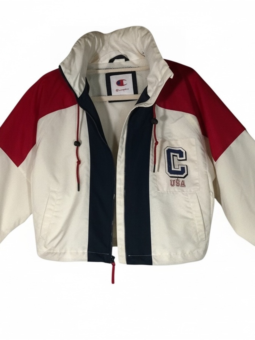 Champion White, Red & Navy Colorblock Rain Jacket